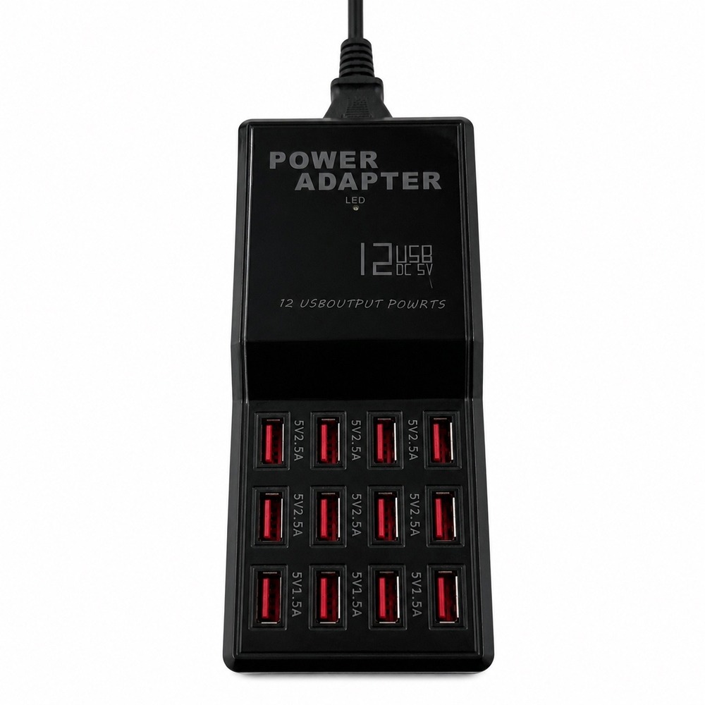 12 Port USB Charging Station Multi Port Power Adapter Hub W-858 Black